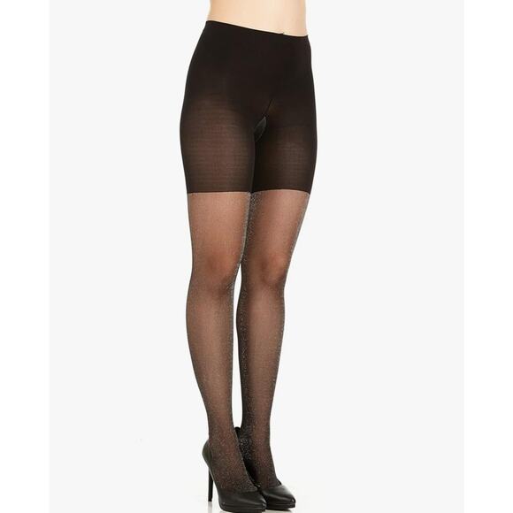 New Spanx Sz E Tight End Tights Patterned Metallic Luxe Black Body Shaping - Picture 1 of 5
